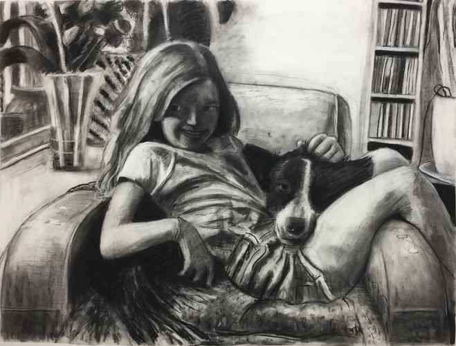 Mischievous Dikla & Zigi, charcoal on paper, 120_90 cm